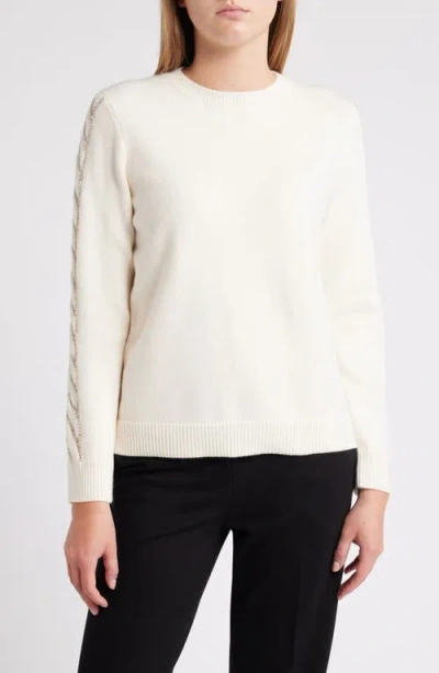 Anne Klein Bead Detail Crewneck Sweater In White