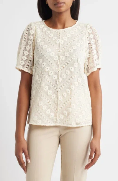 Anne Klein Bedford Lace Puff Sleeve Cotton Top