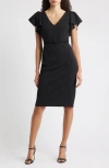 Anne Klein Belted Flutter Sleeve Sheath Dress In Gold