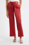 Anne Klein Belted High Waist Pull-on Wide Leg Pants In Red