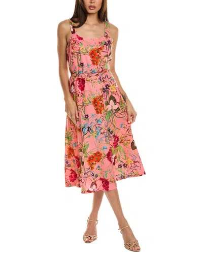 Anne Klein Belted Linen-blend A-line Dress In Pink