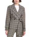 Anne Klein Plaid Belted Short Trench Coat In Black