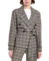 Anne Klein Plaid Belted Short Trench Coat In Gray
