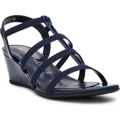 Anne Klein Bijou Strappy Wedge Sandal In Navy Patent