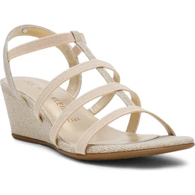 Anne Klein Bijou Strappy Wedge Sandal In Platinum Shimmer
