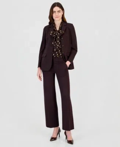 Anne Klein Blazer Tie Neck Top Pants In Brown