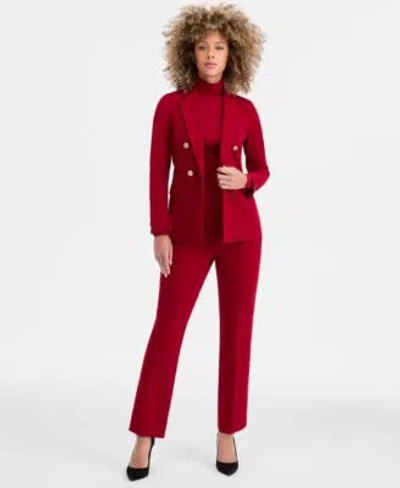 Anne Klein Blazer Turtleneck Pants In Red