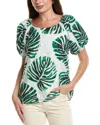 Anne Klein Womens Printed Eyelet Embroidered Cotton Blouse Pull On Wide Leg Ankle Pants In Green