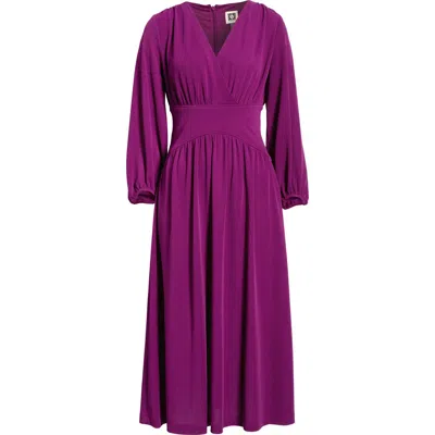 Anne Klein Blouson Long Sleeve Fit & Flare Midi Dress In Purple