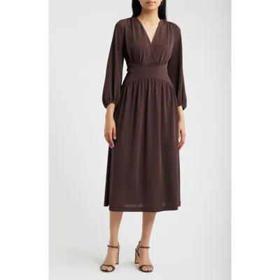 Anne Klein Blouson Sleeve Midi Dress In Brown