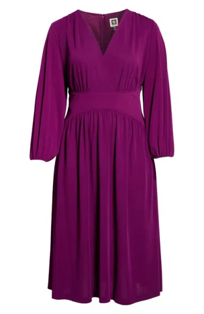Anne Klein Blouson Sleeve Midi Dress In Purple
