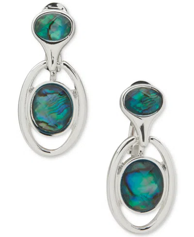 Anne Klein Blue Abalone Smooth Cab Drop Earrings In Green