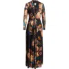 Anne Klein Blurred Floral Twist Front Long Sleeve Mesh Maxi Dress In Multi