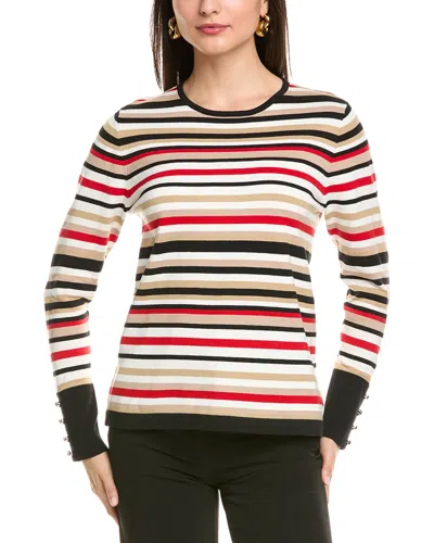 ANNE KLEIN BOAT NECK BUTTON SLEEVE SWEATER
