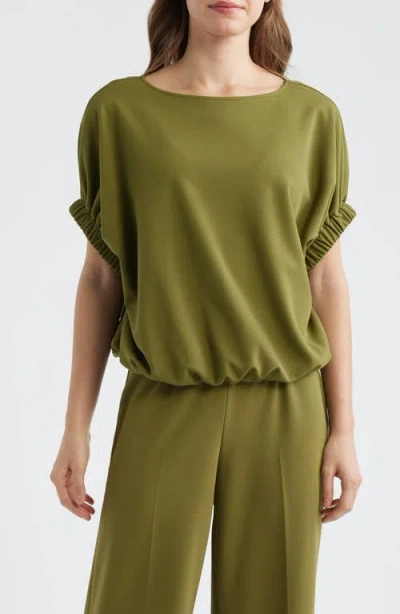 Anne Klein Womens Dolman Sleeve Bubble Hem Top High Rise Cropped Wide Leg Pants In Green