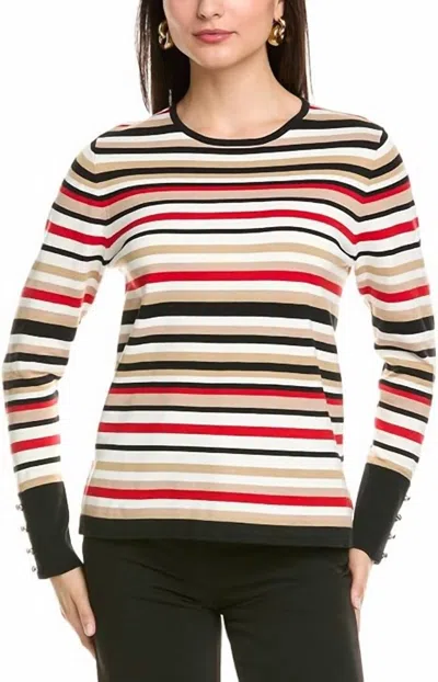 Anne Klein Boat-neck Striped Sweater In Rustcopper In Multi