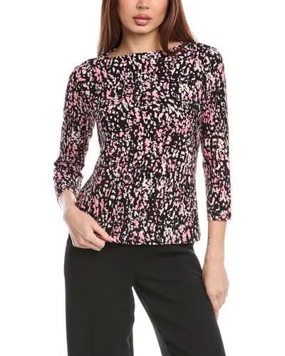 Anne Klein Abstract Print Boat Neck Top In Anne Black Multi