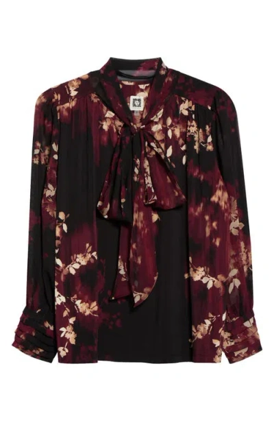 Anne Klein Bow Mixed Media Top In Anne Black Multi