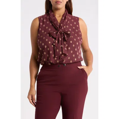 Anne Klein Bow Tie Neck Sleeveless Shell In Barolo/gold