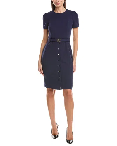 Anne Klein Box Pleat Sleeves Sheath Dress In Blue