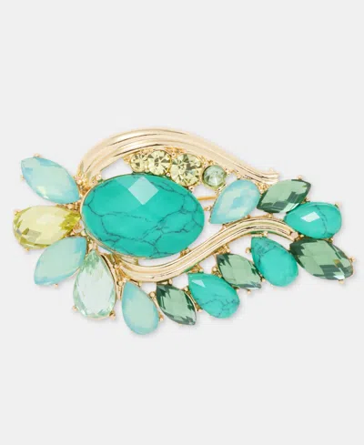 Anne Klein Boxed Gold-tone Green Stone Cluster Pin In Multi