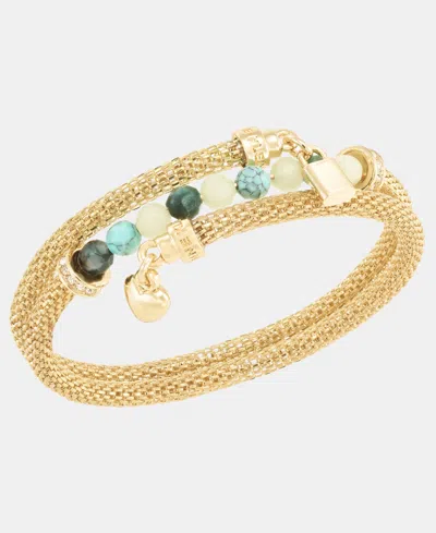 Anne Klein Boxed Gold-tone Mesh Tube Heart Locket Coil Bracelet
