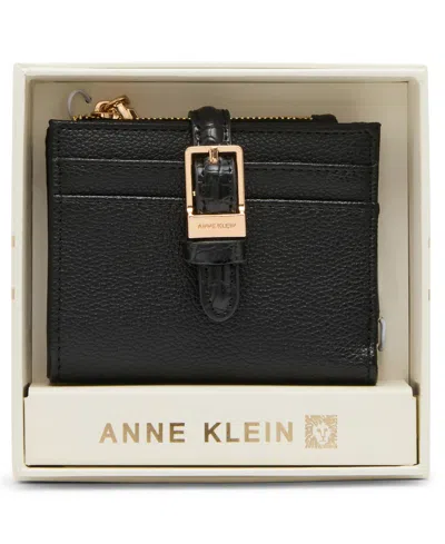 Anne Klein Boxed Polyurethane Buckled Bifold Wallet In Black