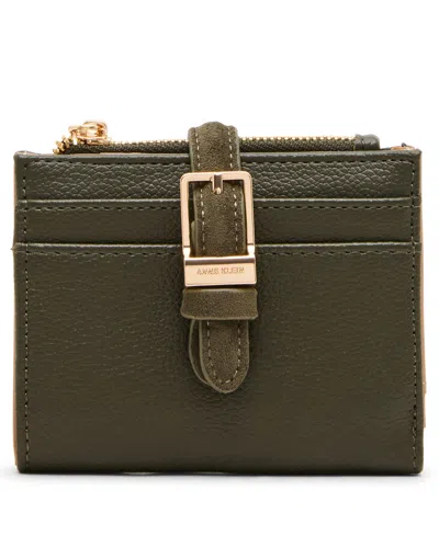 Anne Klein Boxed Polyurethane Buckled Bifold Wallet In Green