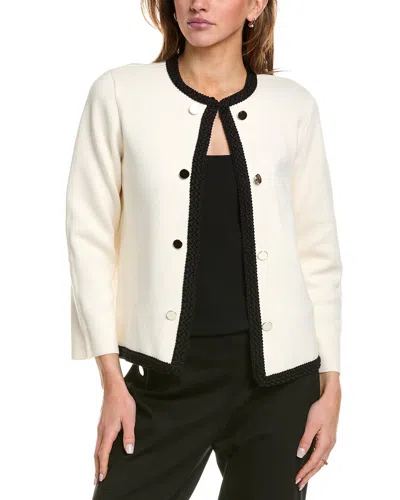 Anne Klein Braided Trim Cardigan In White
