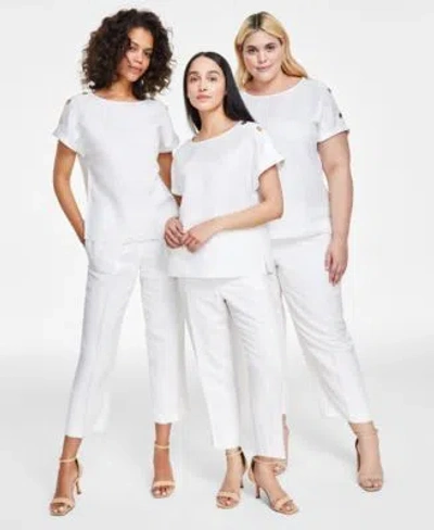 Anne Klein Bright White Linen Blend Shirt Pants Matching Set P Xxs 3x