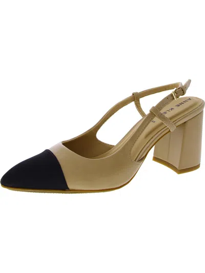 Anne Klein Brooklyn Womens Faux Leather Pointed Toe Slingback Heels In Black