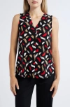 Anne Klein Women's Printed Sleeveless V-neck Shell Top In Anne Black Multi