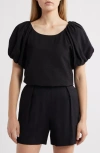 Anne Klein Bubble Sleeve Top In Anne Black