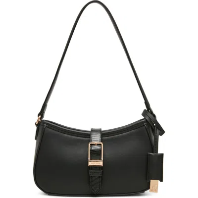 Anne Klein Buckle Faux Leather Shoulder Bag In Black/ Black
