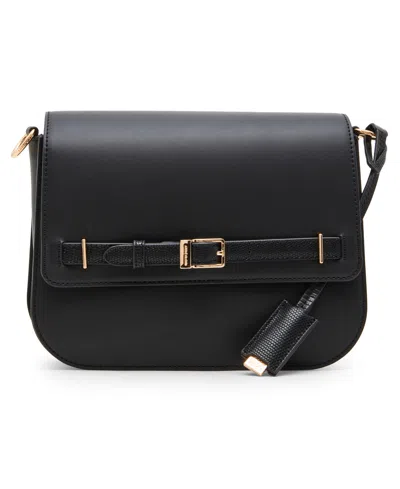 Anne Klein Buckle Small Convertible Satchel Crossbody Handbag In Black