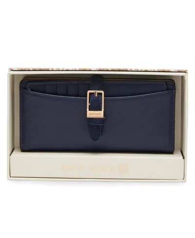 Anne Klein Buckled Design Bifold Wallet In Blue