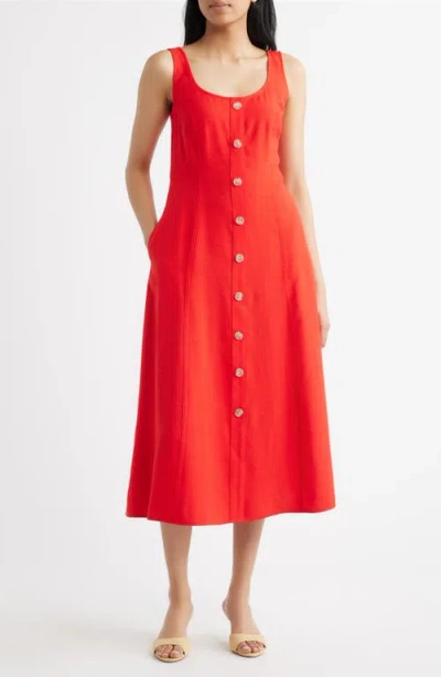Anne Klein Womens Button Detail Sleeveless Midi Dress In Red