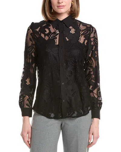 Anne Klein Button Down Blossom Lace Top In Black