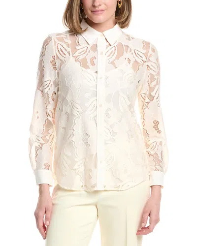 Anne Klein Button Down Blossom Lace Top In White