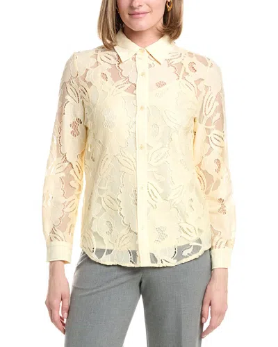 Anne Klein Button Down Blossom Lace Top In Brown