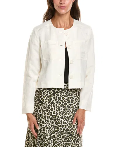 Anne Klein Button Front Linen-blend Jacket In Neutral