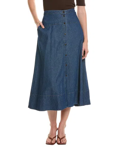 Anne Klein Button Front Midi Skirt In Blue