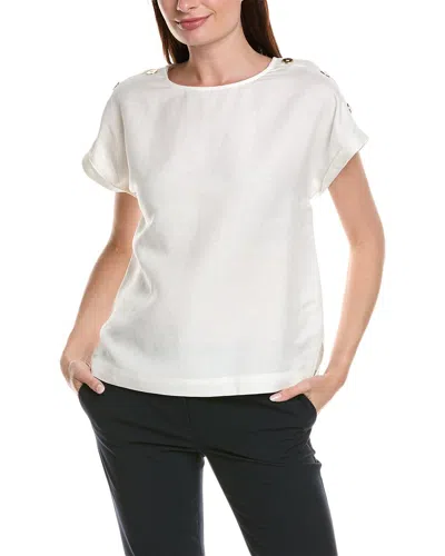 Anne Klein Button Shoulder Linen-blend Blouse In White