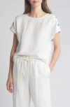 Anne Klein Button Shoulder Linen Blend Top In Bright White