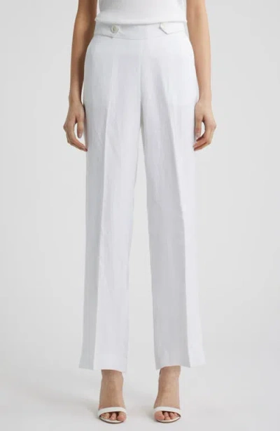 Anne Klein Button Tab Pull-on Linen Blend Wide Leg Pants In White
