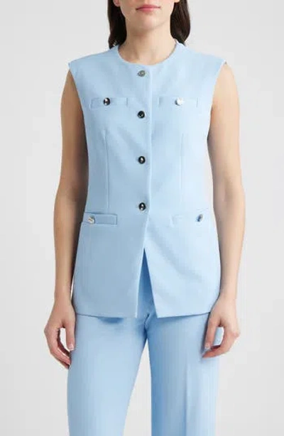 Anne Klein Button-up Four-pocket Vest In Blue