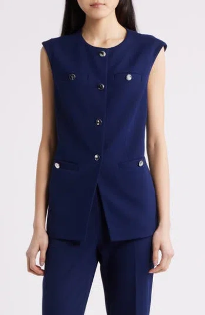 Anne Klein Button-up Four-pocket Vest In Blue