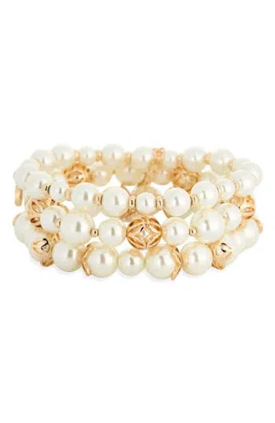 Anne Klein Caged Faux Pearl Triple Row Stretch Bracelet In Multi