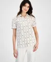 ANNE KLEIN CAP-SLEEVE BUTTON-UP BLOUSE