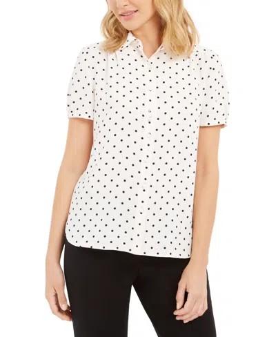ANNE KLEIN CAP-SLEEVE BUTTON-UP BLOUSE